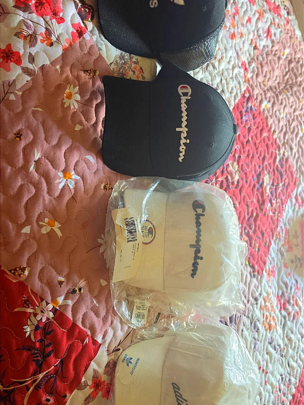 Adidas/Champion Baseball Caps in Black and White - Script Logo